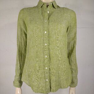 J. Crew Baird McNutt green 100% Linen long sleeve button front shirt ladies 0